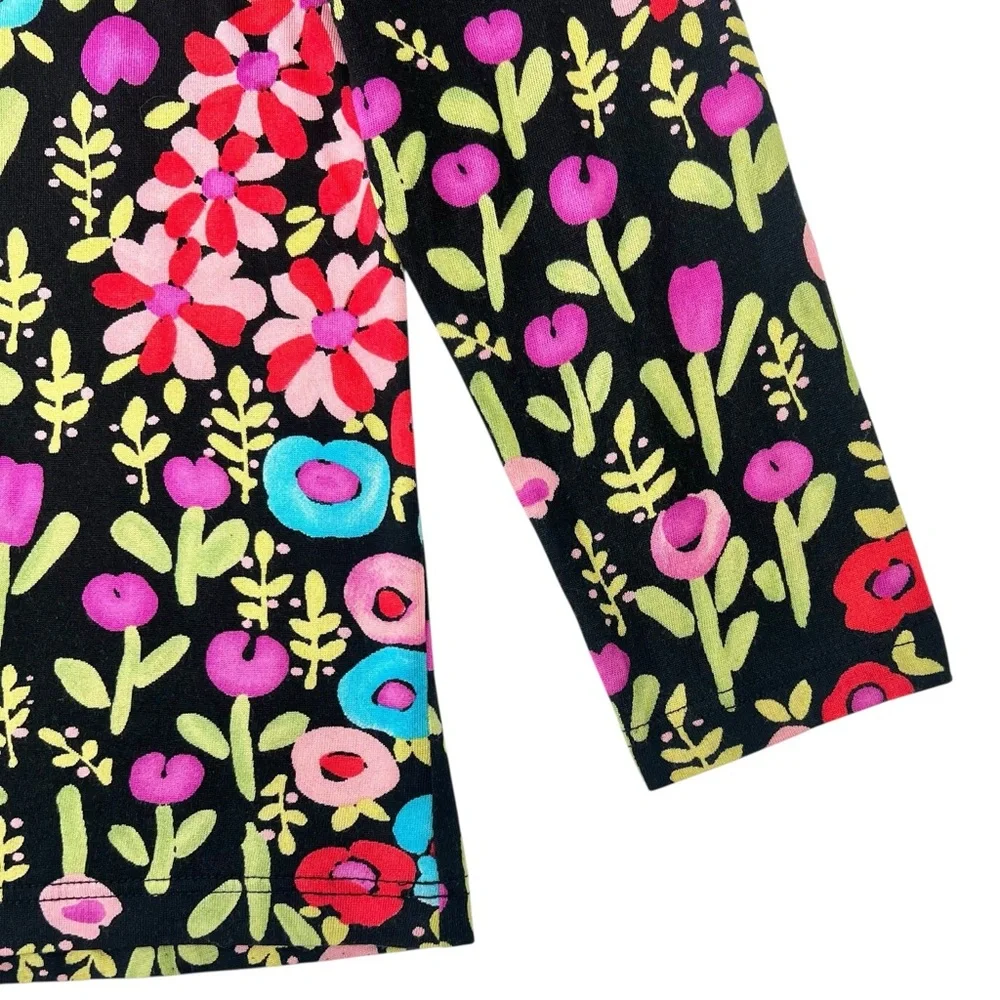 Vintage Silk - Y2K Vintage Lynn Ritchie Black Floral Silk Long Sleeve Blouse Top - Picture 4 of 6